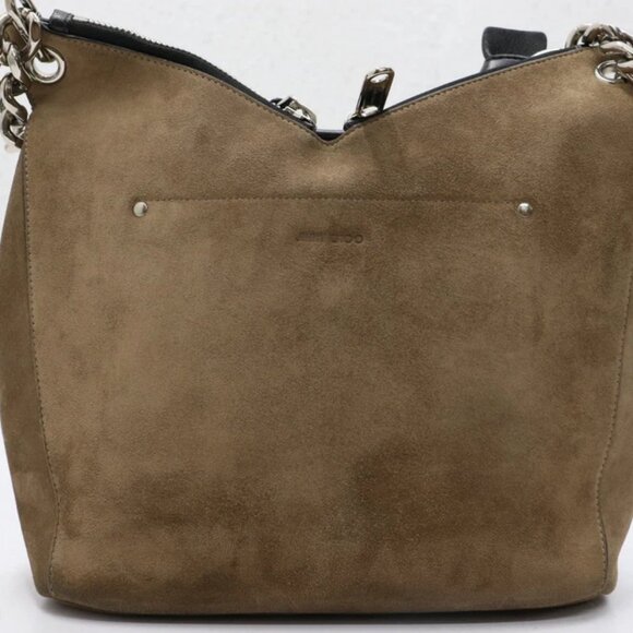 JIMMY CHOO Raven Suede Hobo Tote Shoulder Bag Large Tan - Picture 2 of 14